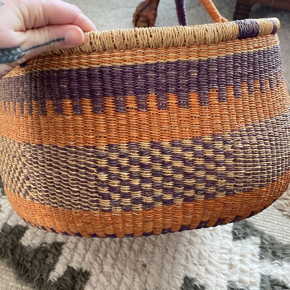 AFRICAN MARKET BASKETS - Large Market Basket - Orange, Navy, Natural - Picture 3 of 3